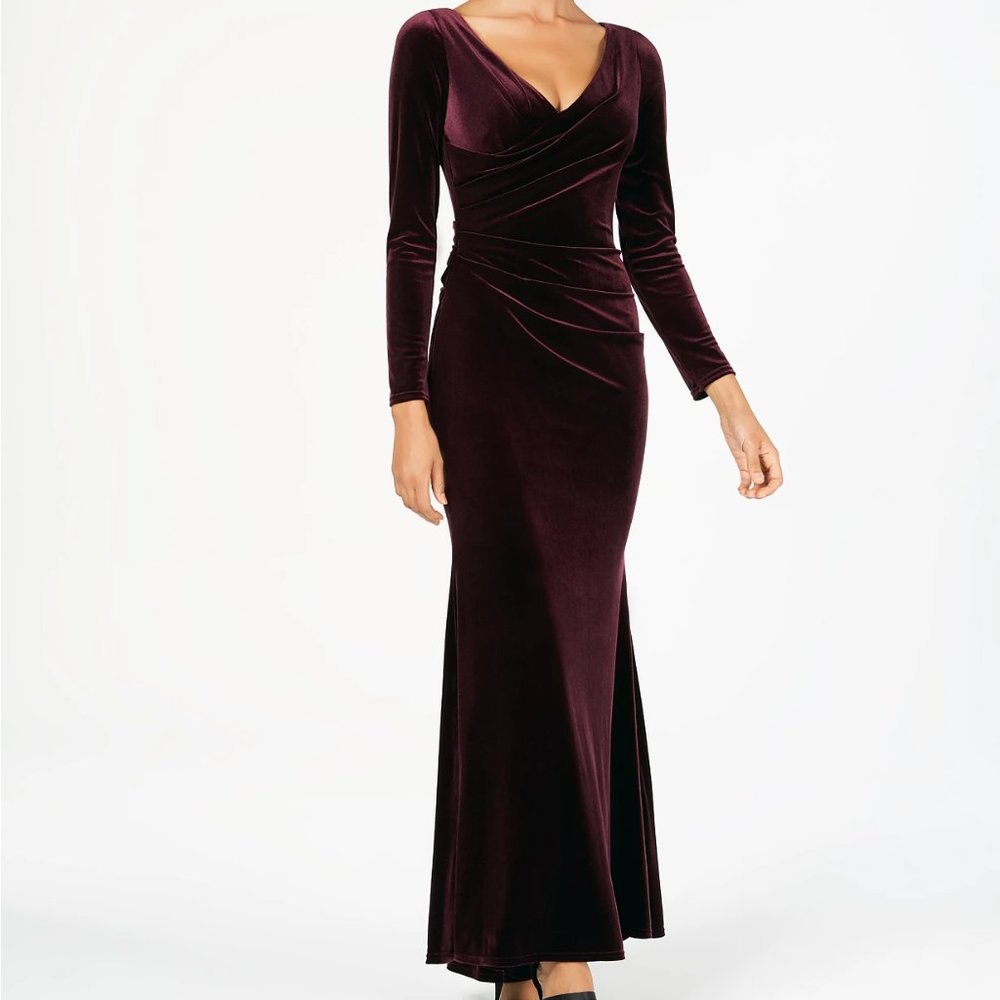 Vince Camuto Long Sleeve Draped Gown